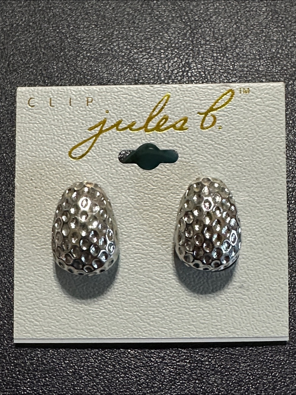Jules B. Hammered Silver-Tone Clip On Earrings NEW